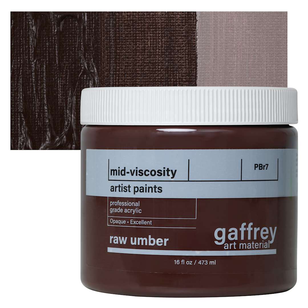 Open in modal - Gaffrey Art Material Standard Body Acrylic Paint - Raw Umber, 473 ml jar and swatch