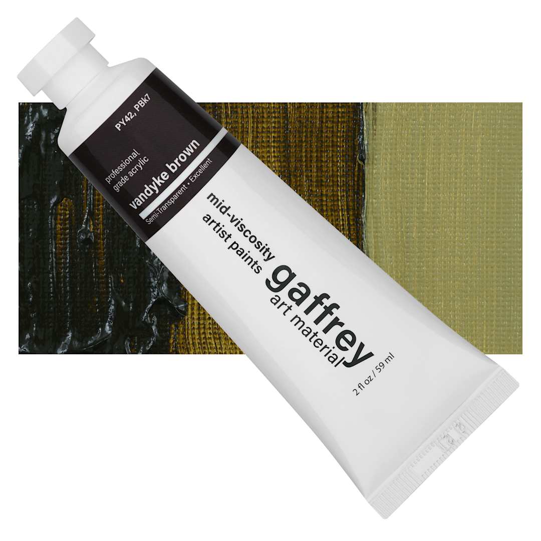 Open in modal - Gaffrey Art Material Standard Body Acrylic Paint - Vandyke Brown, 59 ml tube and swatch