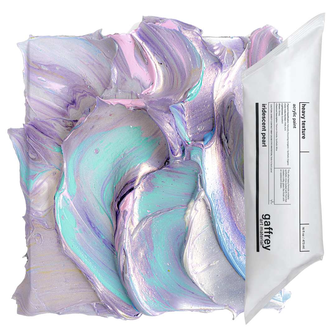 Open in modal - Gaffrey Heavy Body Texture Acrylic Paint - Iridescent Pearl, 16 oz pouch and swatch