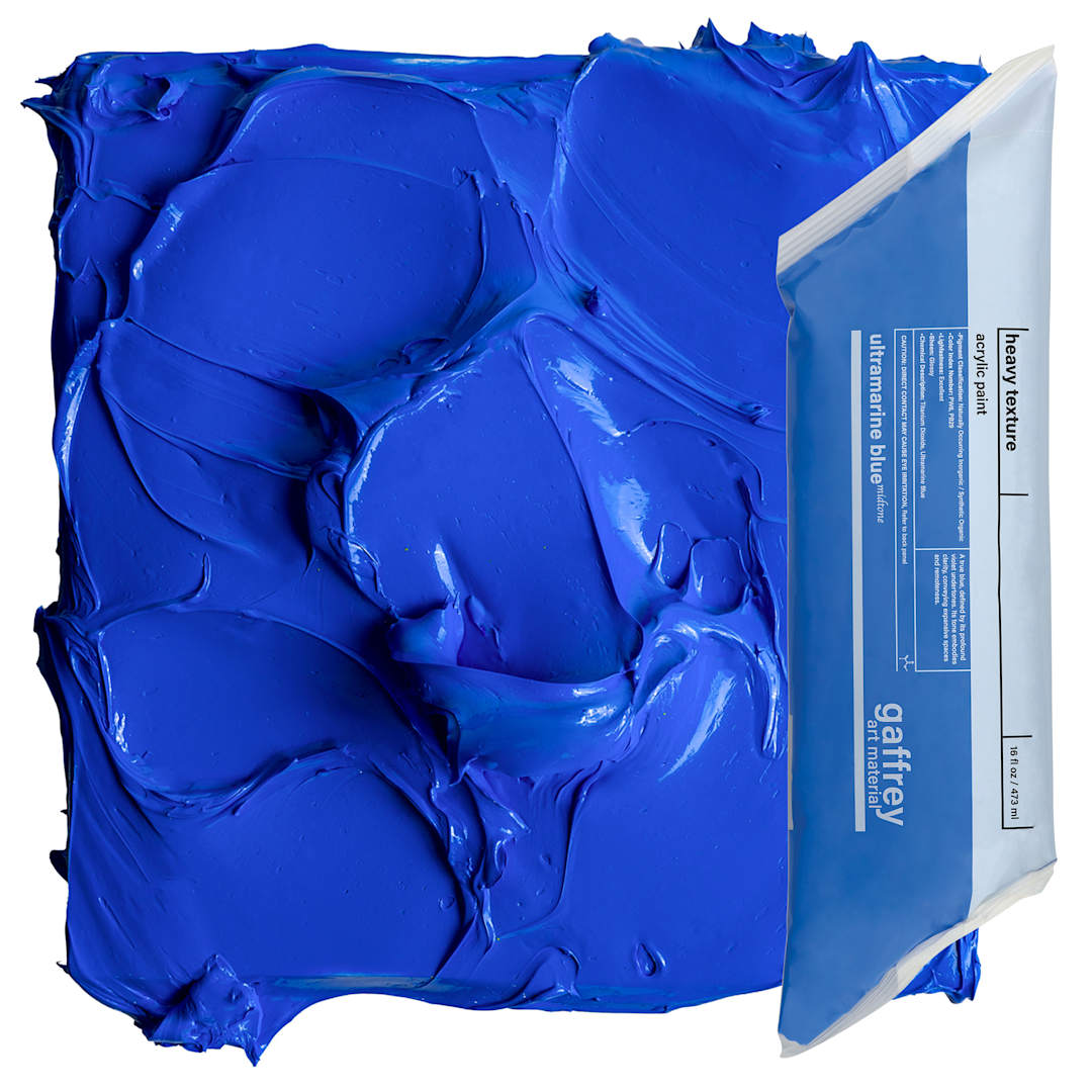 Open in modal - Gaffrey Heavy Body Texture Acrylic Paint - Ultramarine Blue Midtone, 16 oz pouch and swatch