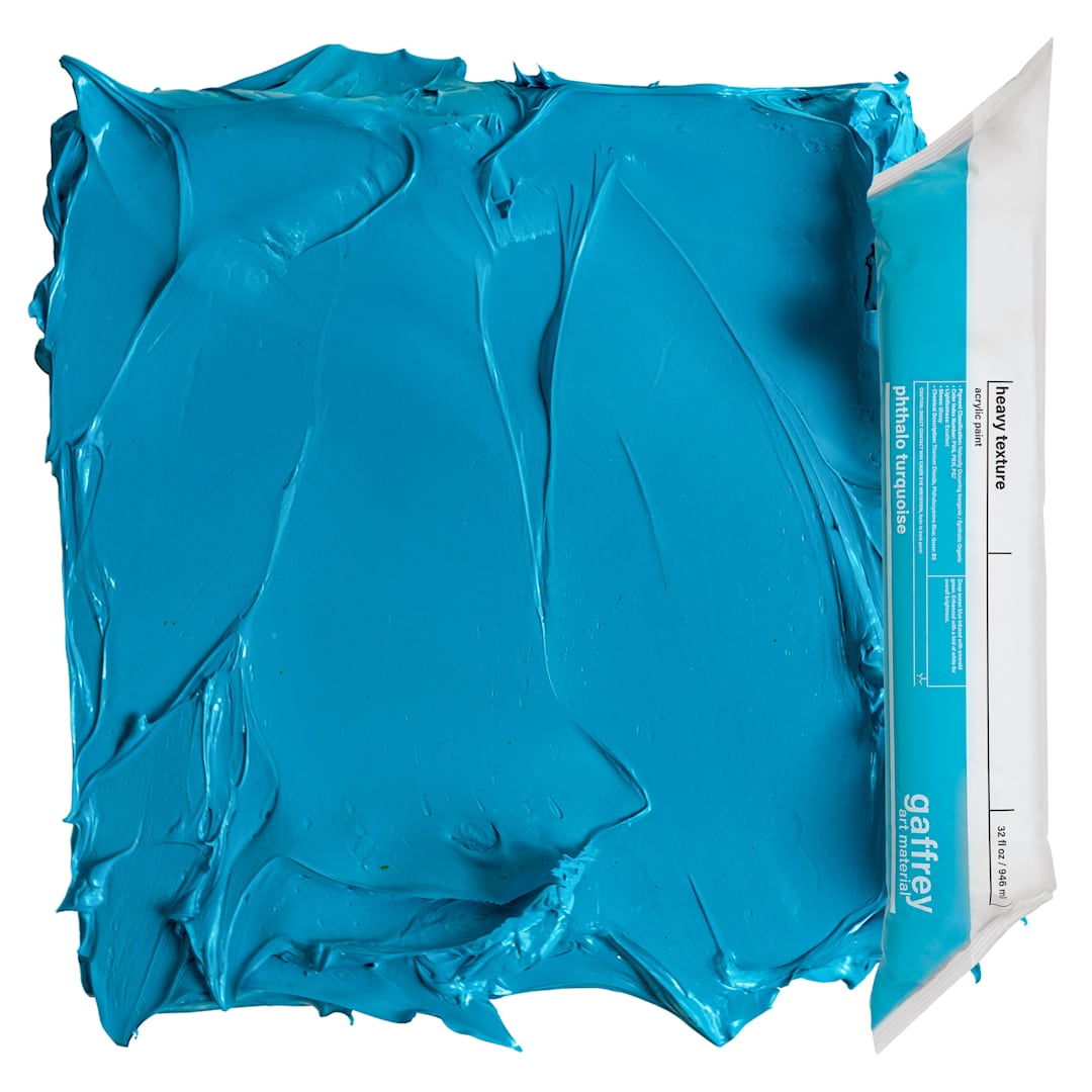 Open in modal - Gaffrey Heavy Body Texture Acrylic Paint - Phthalo Turquoise, 32 oz pouch and swatch