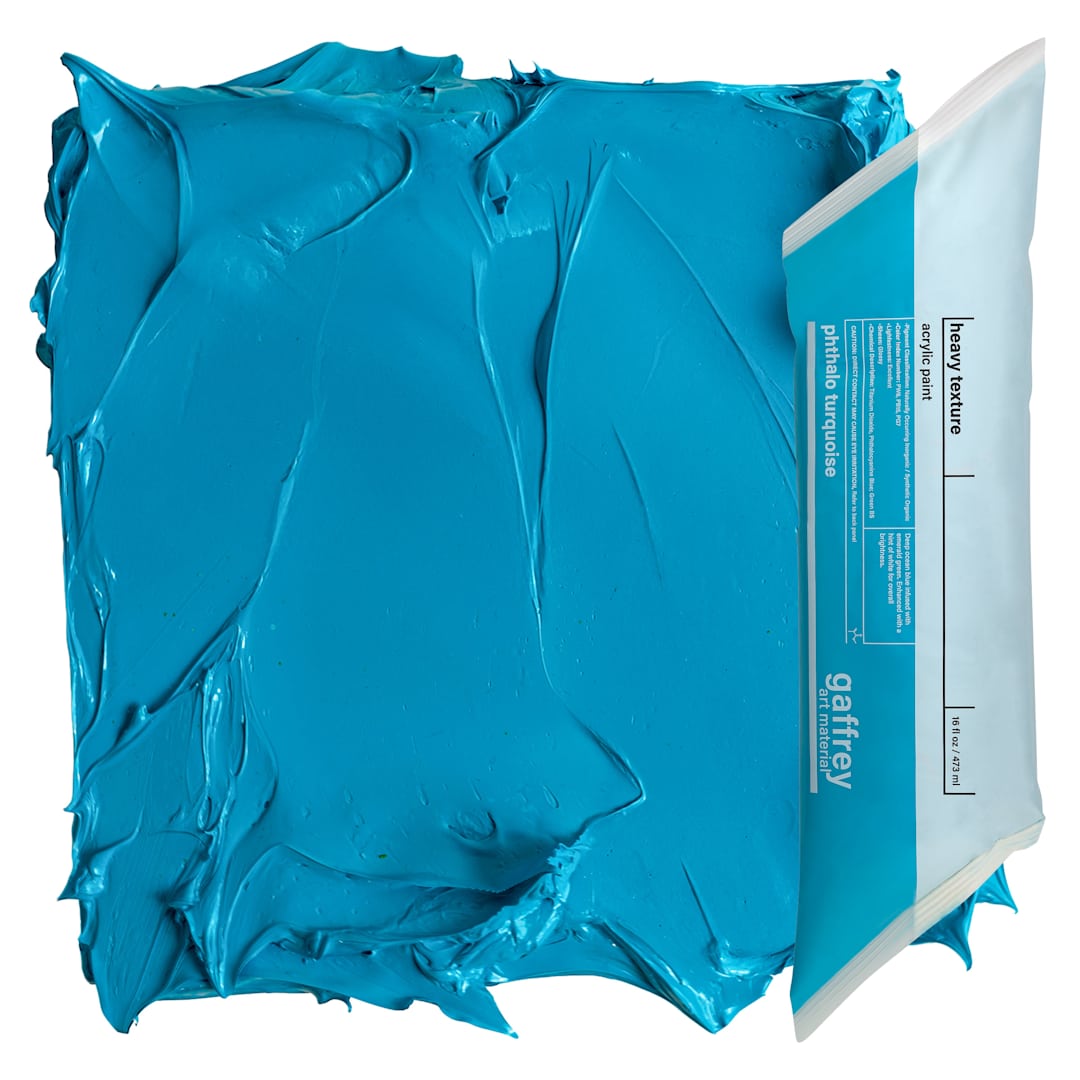 Open in modal - Gaffrey Heavy Body Texture Acrylic Paint - Phthalo Turquoise, 16 oz pouch and swatch