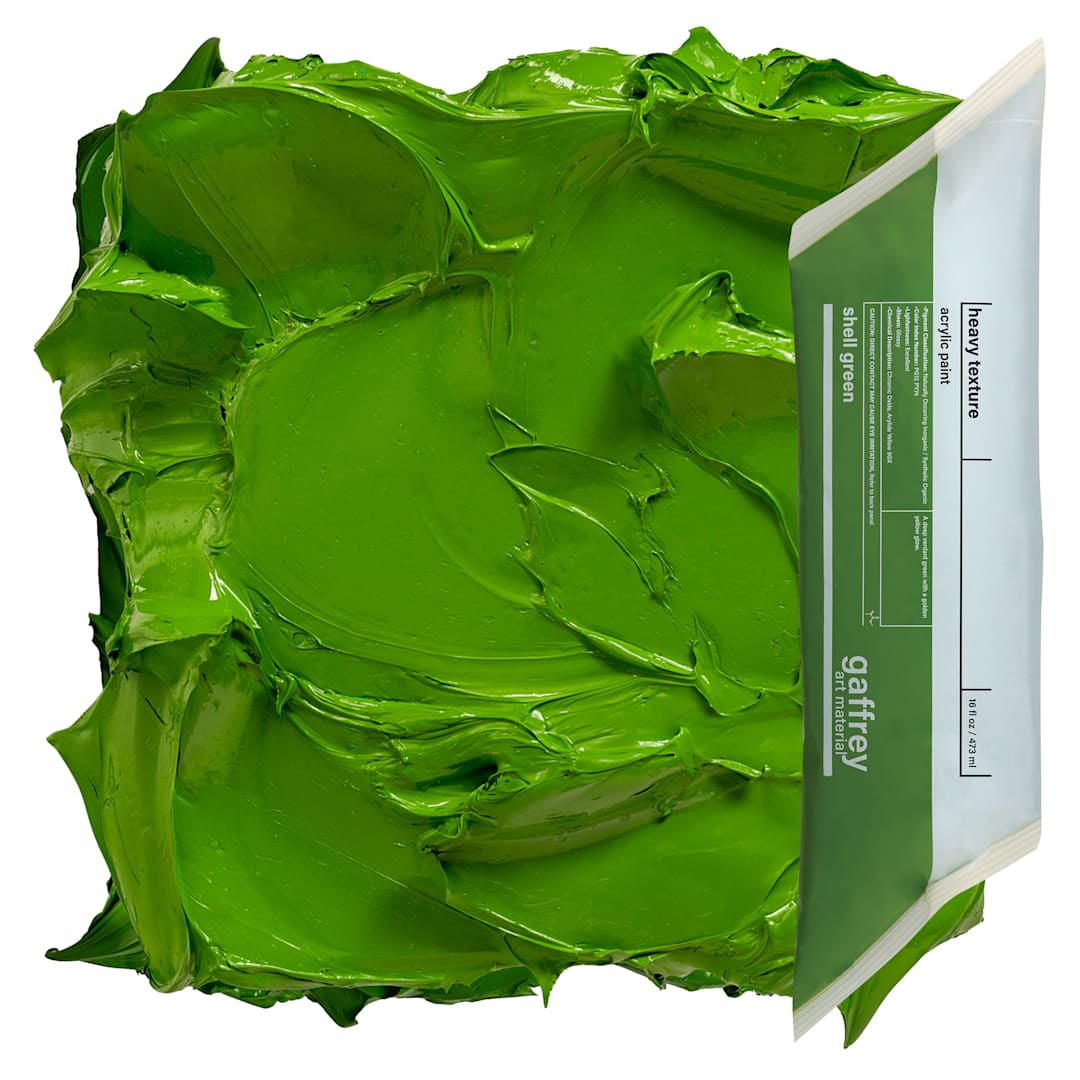 Open in modal - Gaffrey Heavy Body Texture Acrylic Paint - Shell Green, 16 oz pouch and swatch