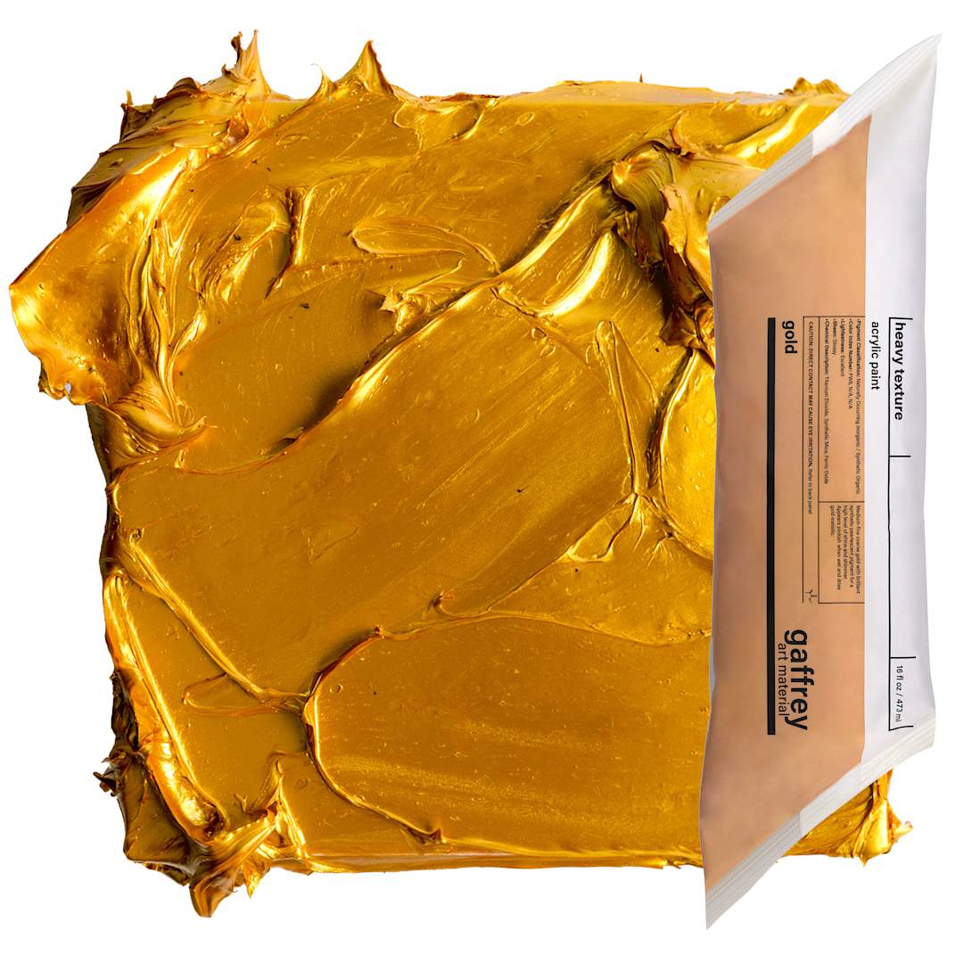 Open in modal - Gaffrey Heavy Body Texture Acrylic Paint - Gold, 16 oz pouch and swatch