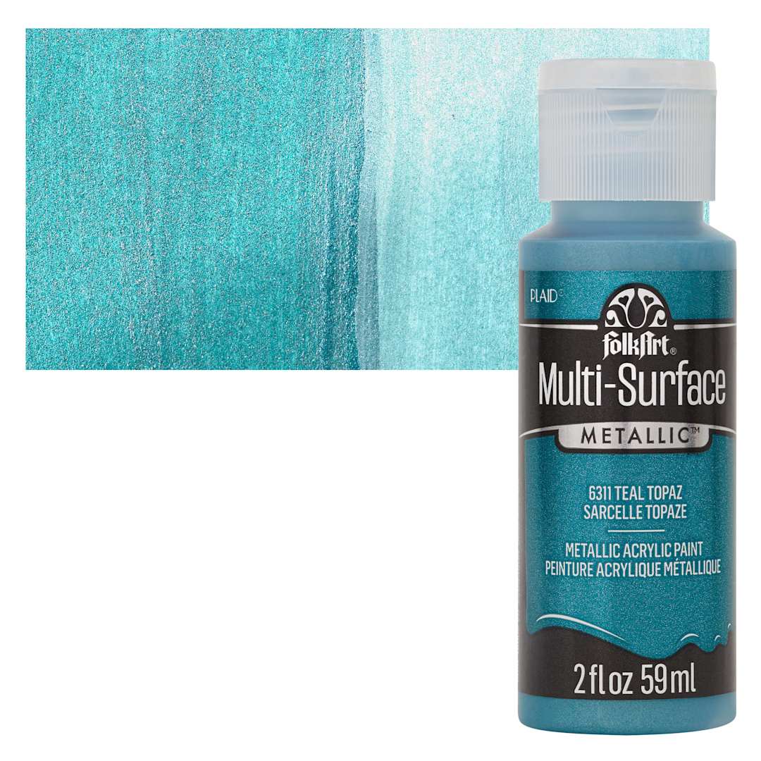 Open in modal - FolkArt Multi-Surface Metallic Acrylic Paint - Teal Topaz - bottle and swatch