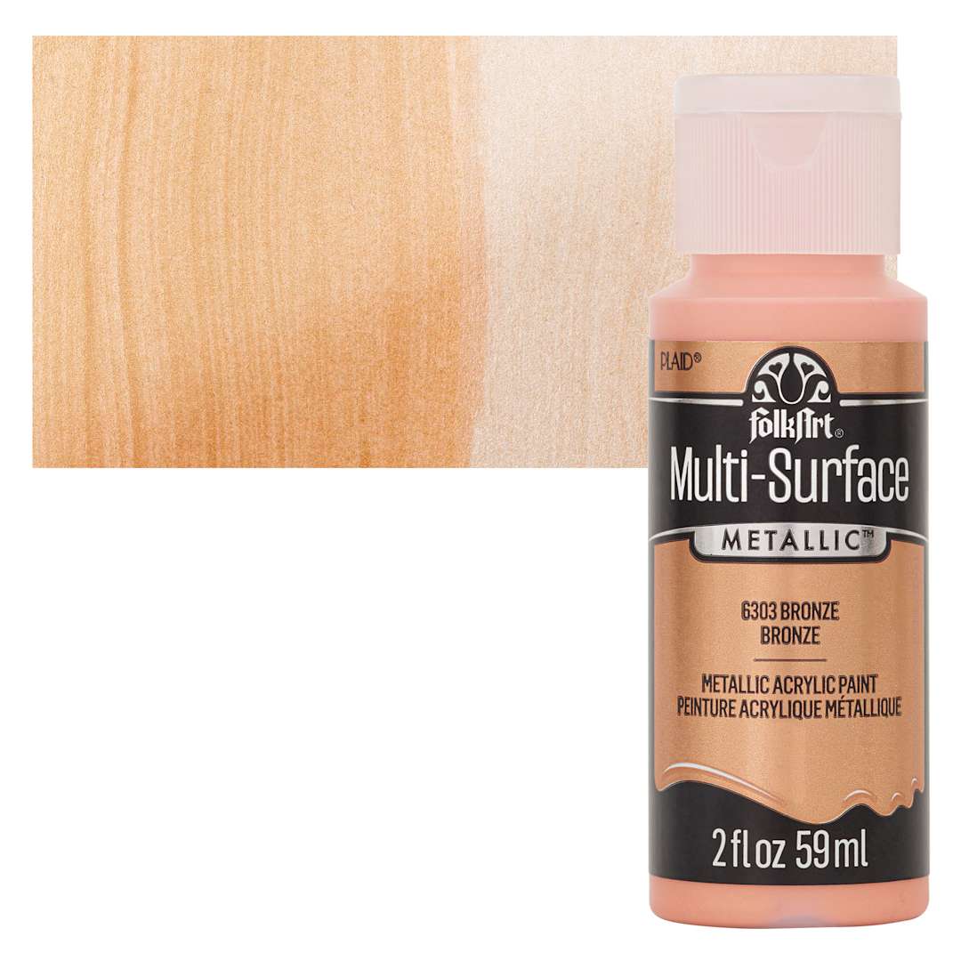 Open in modal - FolkArt Multi-Surface Metallic Acrylic Paint - Bronze, 59 ml bottle and swatch