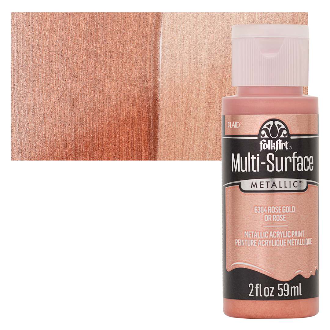 Open in modal - FolkArt Multi-Surface Metallic Acrylic Paint - Rose Gold - bottle and swatch
