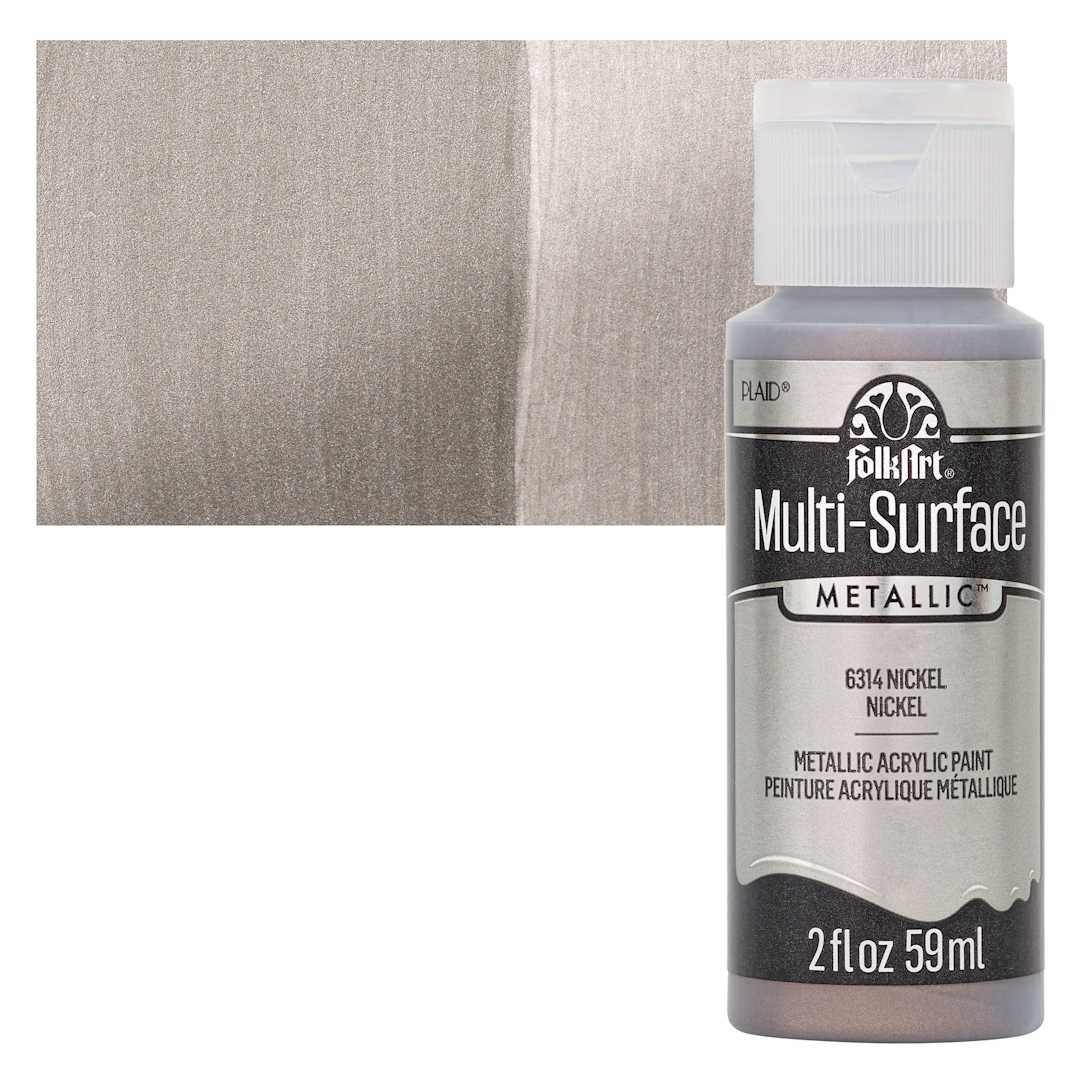 Open in modal - FolkArt Multi-Surface Metallic Acrylic Paint - Nickel - bottle and swatch