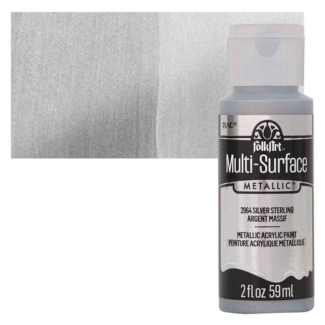 Open in modal - FolkArt Multi-Surface Metallic Acrylic Paint - Sterling Silver - bottle and swatch