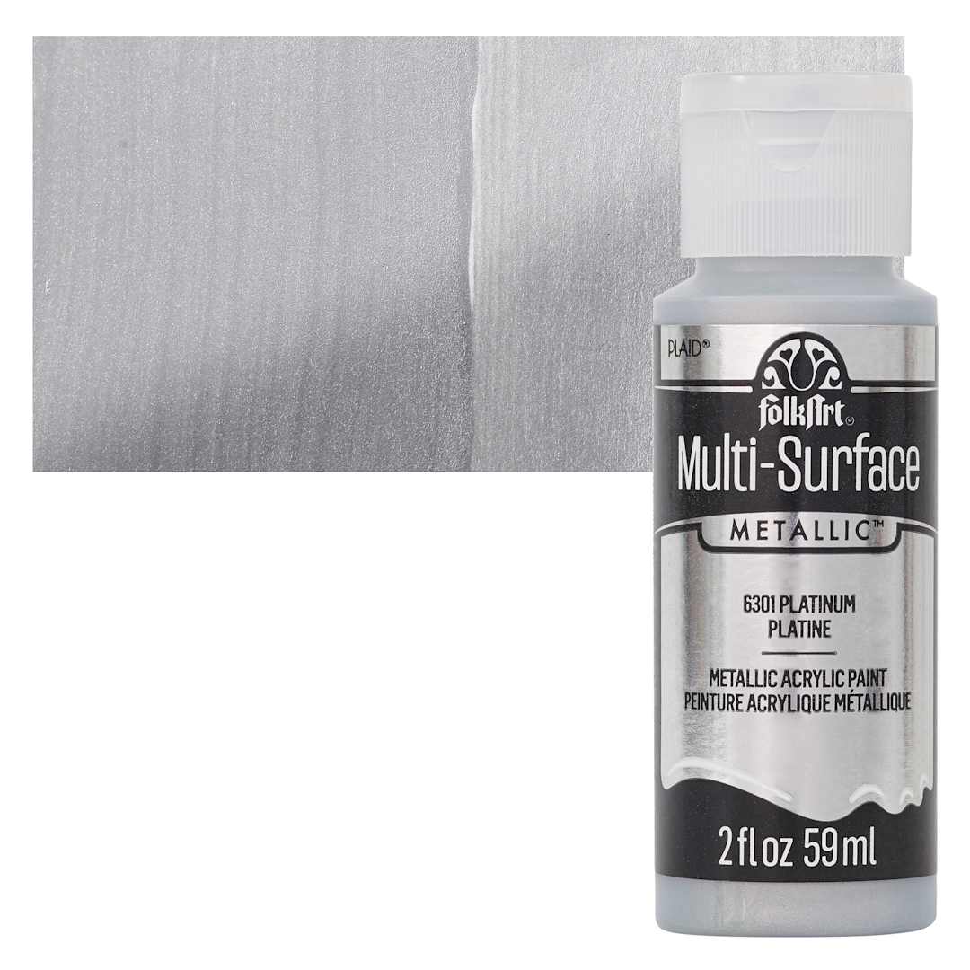 Open in modal - FolkArt Multi-Surface Metallic Acrylic Paint - Platinum - bottle and swatch