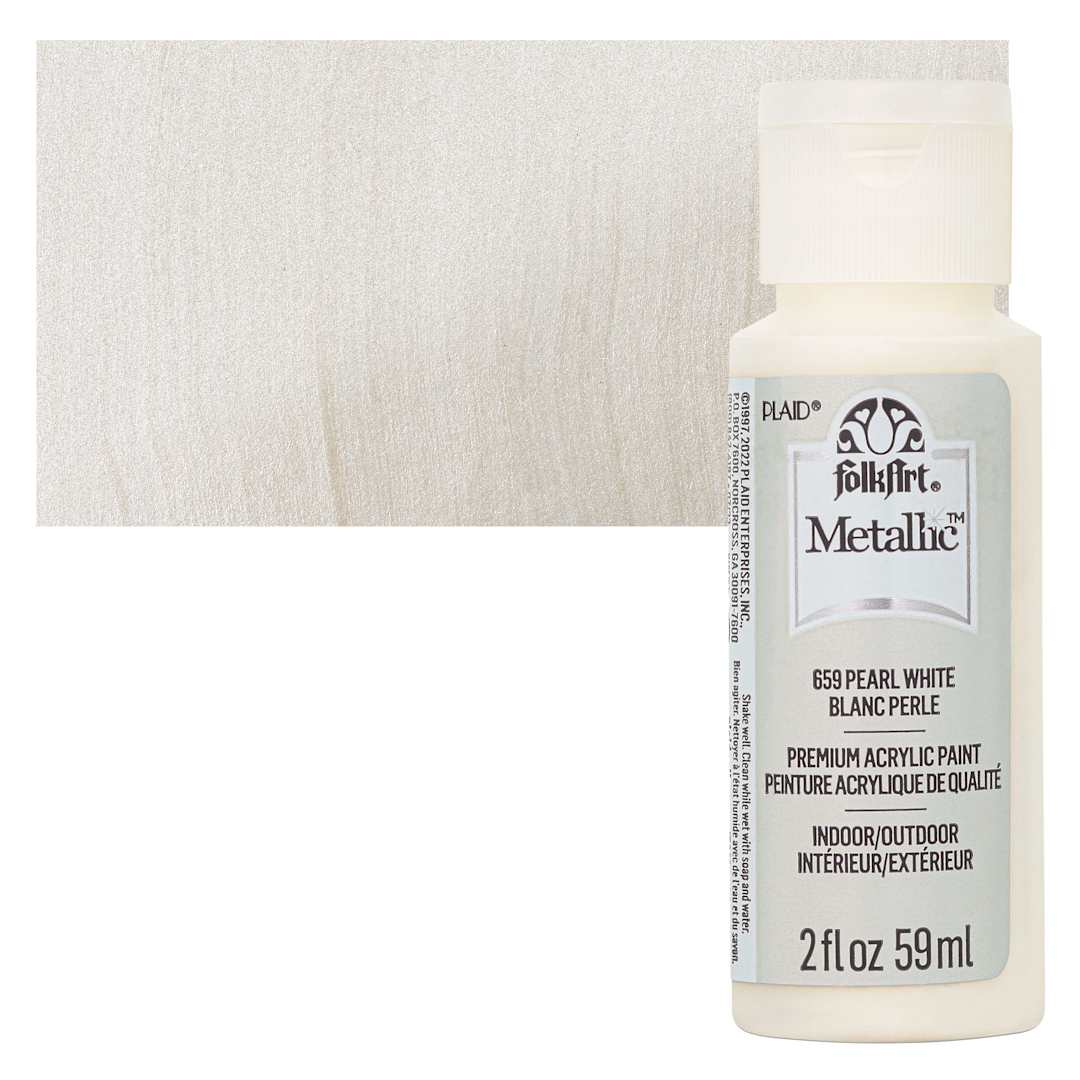 Open in modal - FolkArt Metallic Acrylic Paint - Pearl White - bottle and swatch