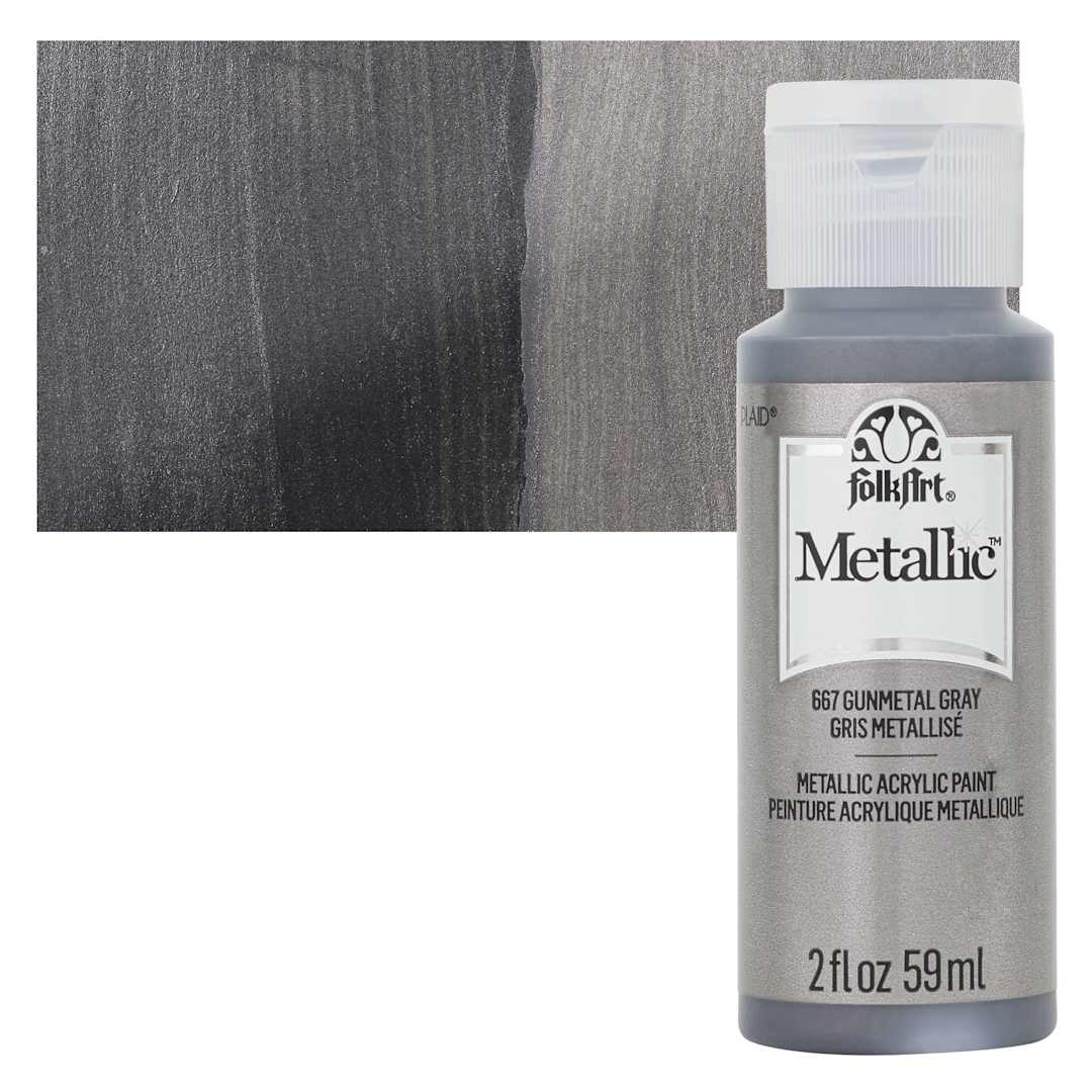 Open in modal - FolkArt Metallic Acrylic Paint - Gunmetal Gray - bottle and swatch