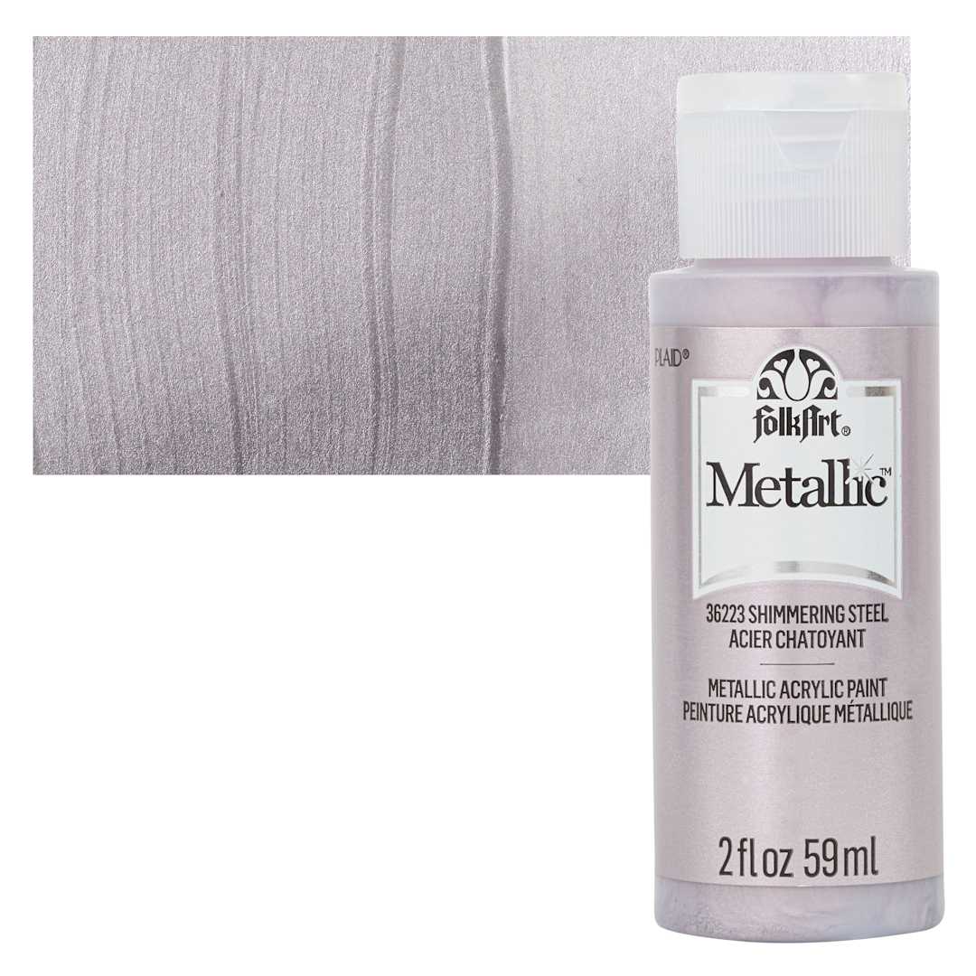Open in modal - FolkArt Metallic Acrylic Paint - Shimmering Steel - bottle and swatch