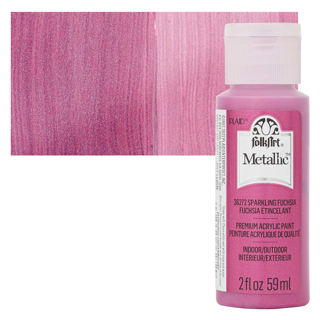 Open in modal - FolkArt Metallic Acrylic Paint - Sparkling Fuchsia, 59 ml bottle and swatch
