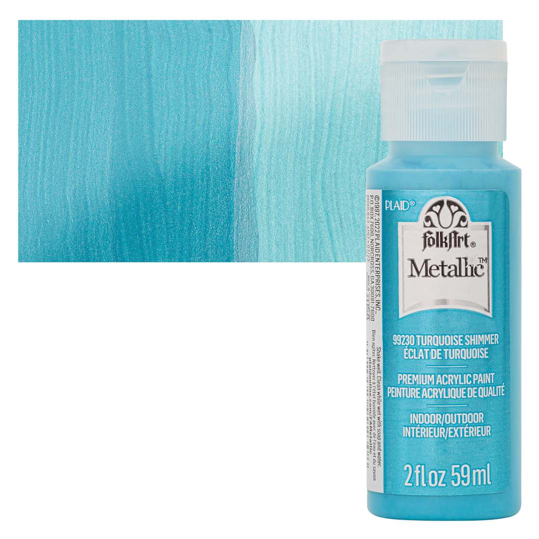 Open in modal - FolkArt Metallic Acrylic Paint - Turquoise Shimmer, 59 ml bottle and swatch