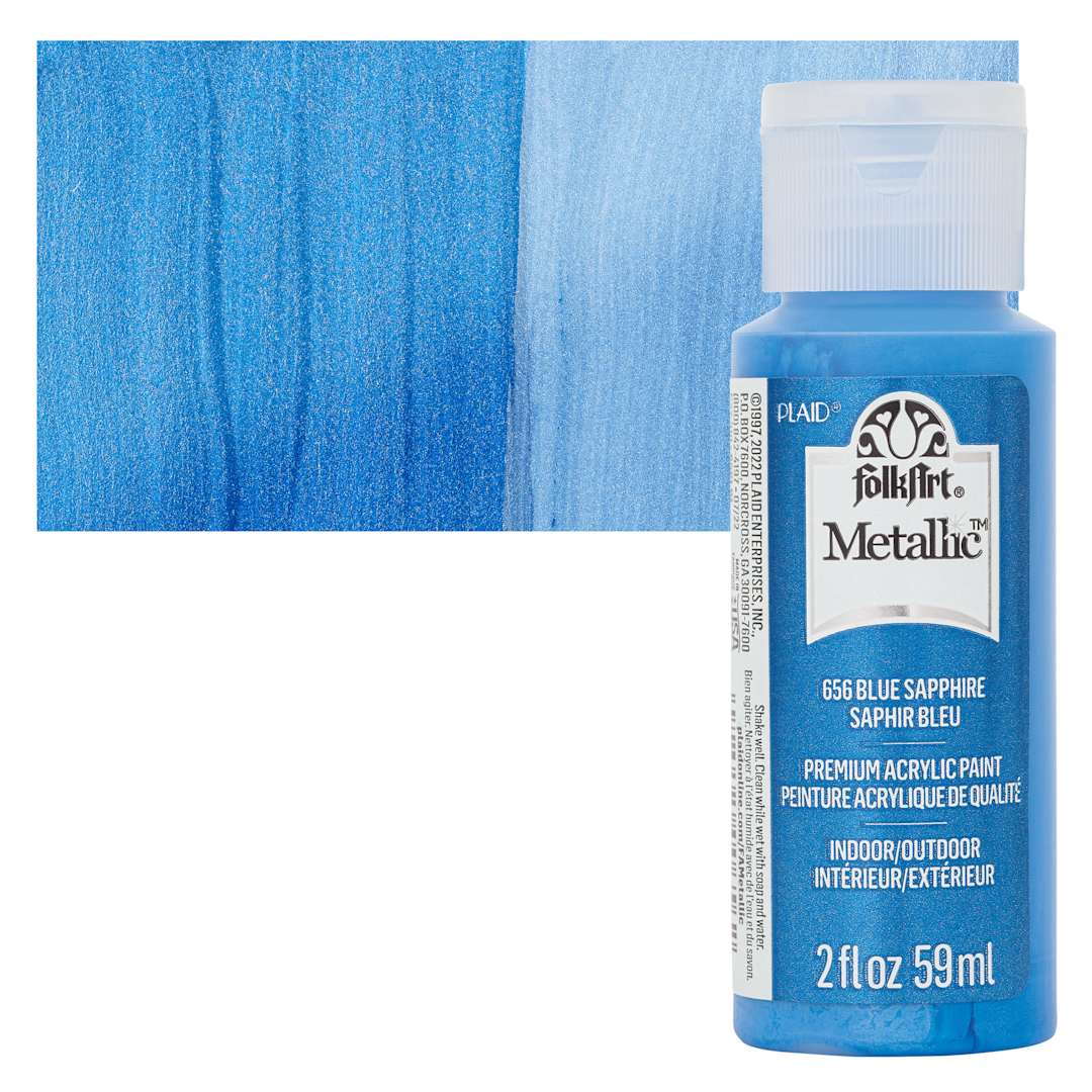 Open in modal - FolkArt Metallic Acrylic Paint - Blue Sapphire, 59 ml bottle and swatch