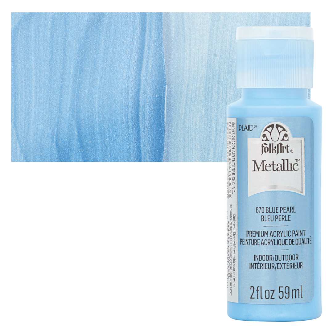 Open in modal - FolkArt Metallic Acrylic Paint - Blue Pearl, 59 ml bottle and swatch