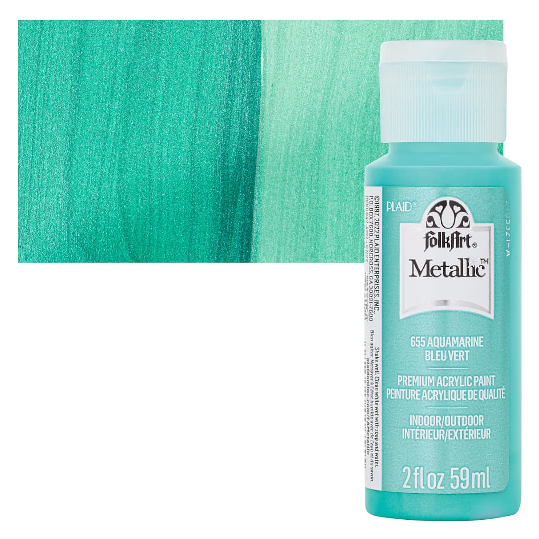 Open in modal - FolkArt Metallic Acrylic Paint - Aquamarine, 59 ml bottle and swatch