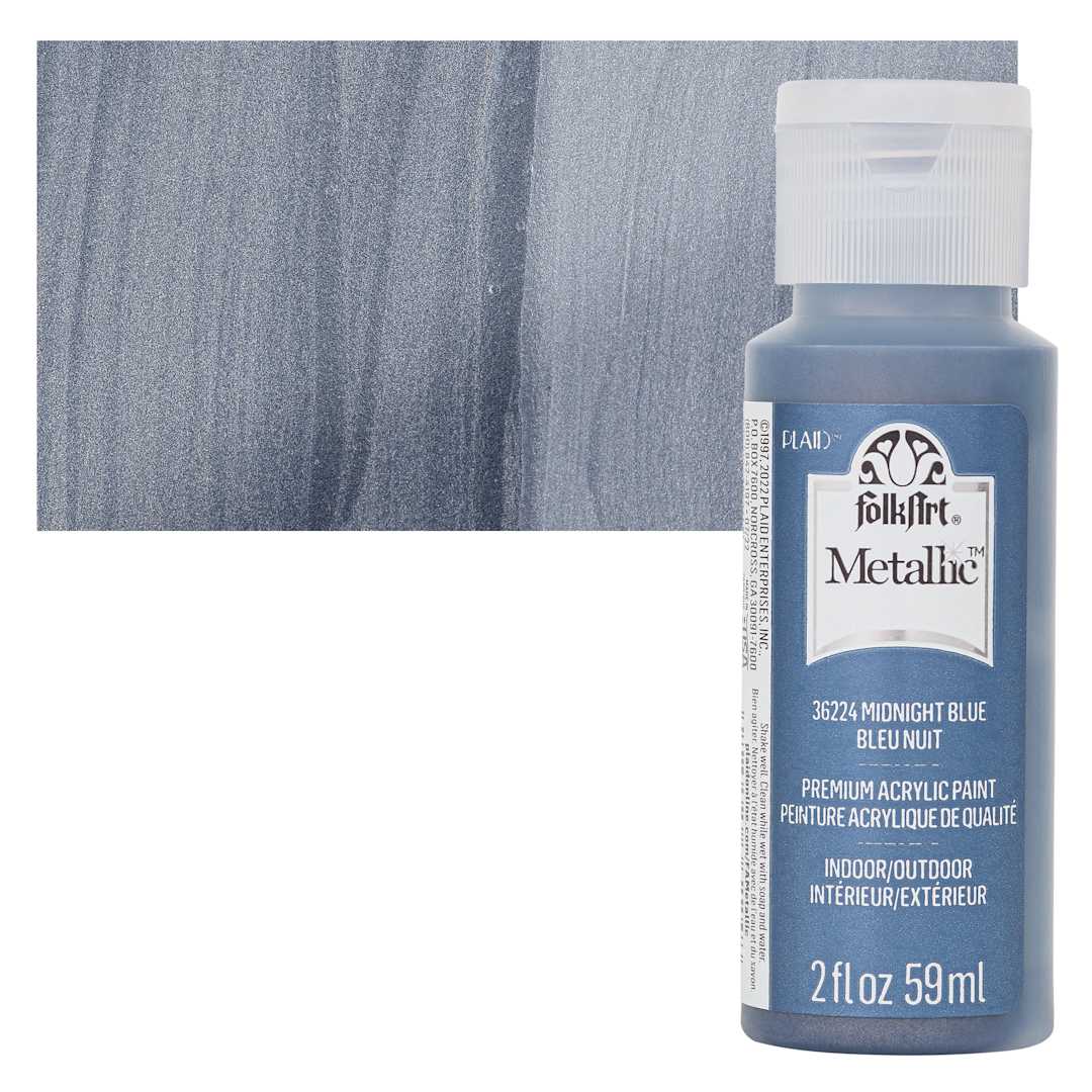 Open in modal - FolkArt Metallic Acrylic Paint - Midnight Blue - bottle and swatch