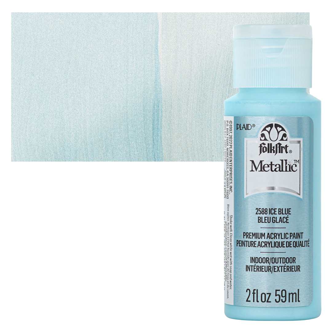 Open in modal - FolkArt Metallic Acrylic Paint - Ice Blue - bottle and swatch