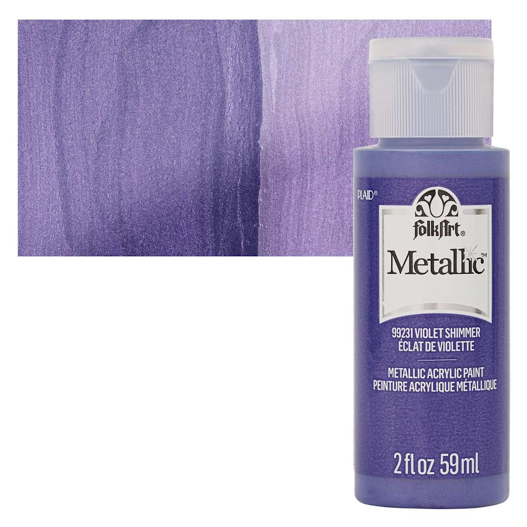Open in modal - FolkArt Metallic Acrylic Paint - Violet Shimmer, 59 ml bottle and swatch