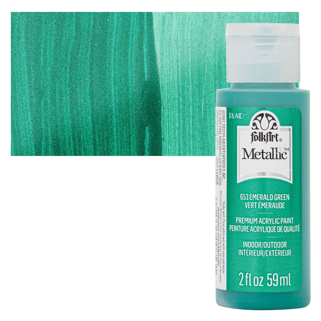 Open in modal - FolkArt Metallic Acrylic Paint - Emerald Green - bottle and swatch