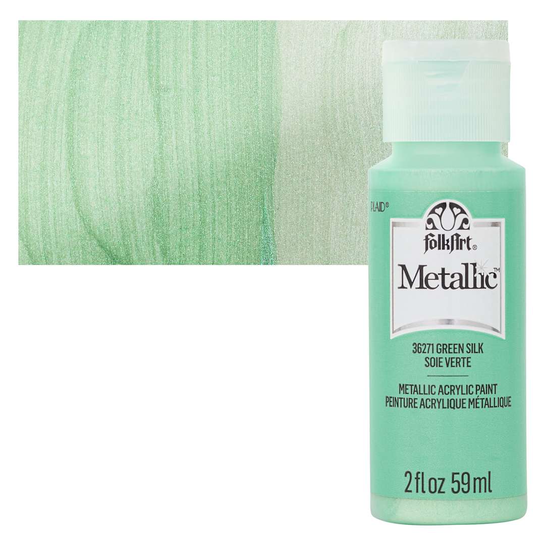 Open in modal - FolkArt Metallic Acrylic Paint - Green Silk - bottle and swatch