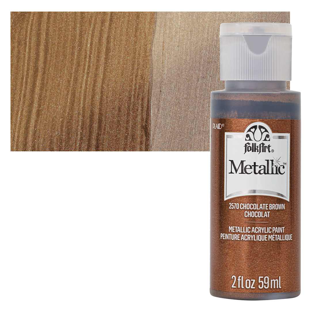 Open in modal - FolkArt Metallic Acrylic Paint - Chocolate Brown, 59 ml bottle and swatch