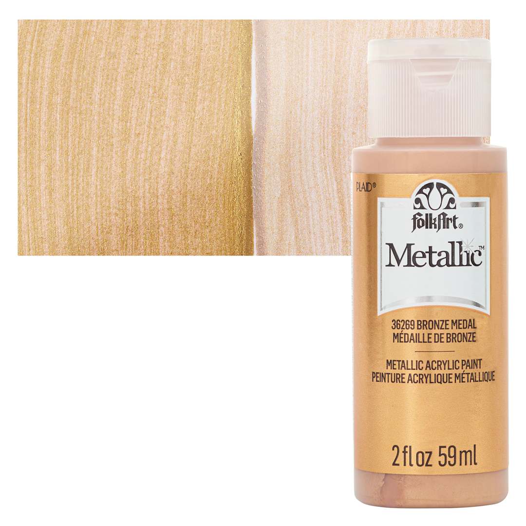 Open in modal - FolkArt Metallic Acrylic Paint - Bronze Metal, 59 ml bottle and swatch