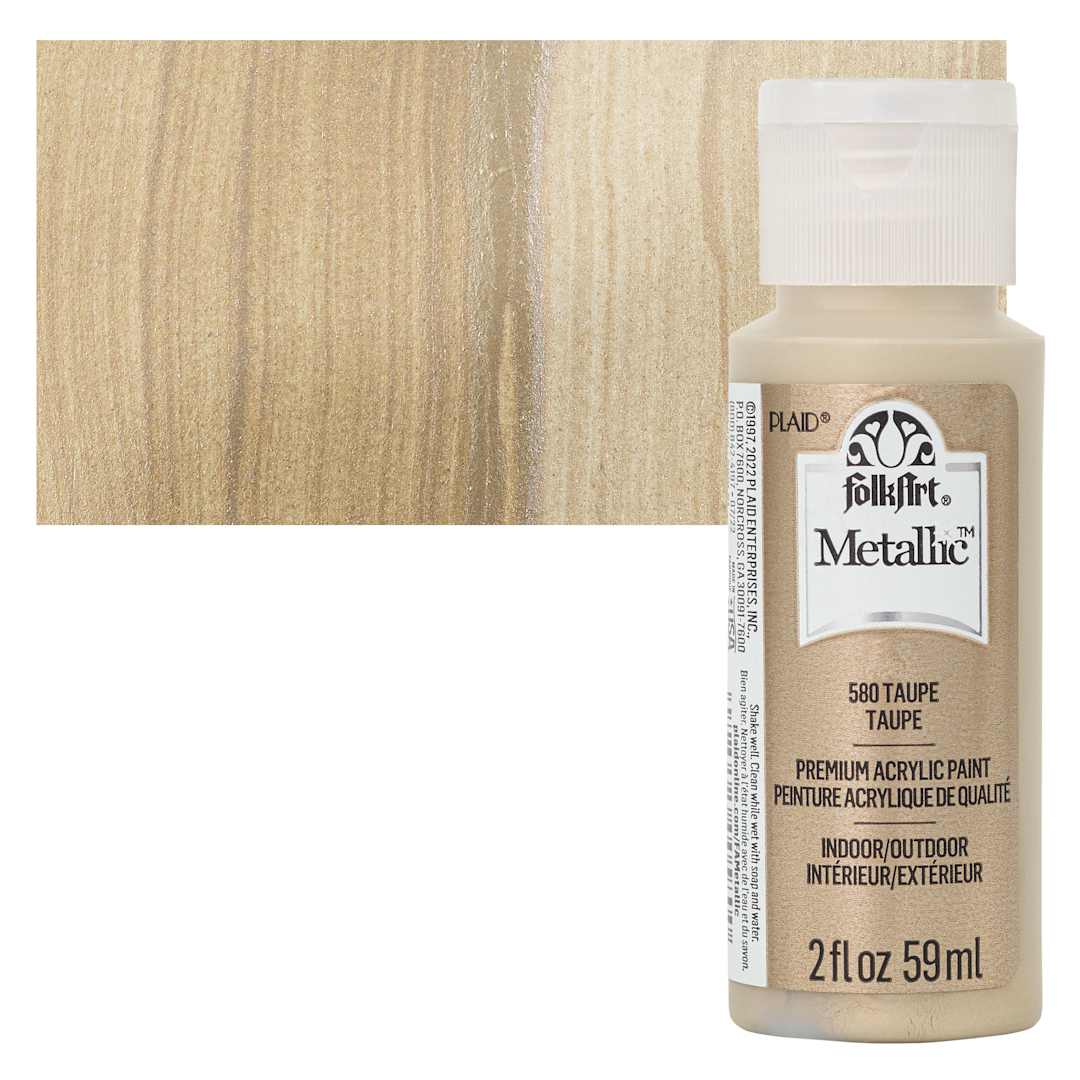 Open in modal - FolkArt Metallic Acrylic Paint - Taupe, 59 ml bottle and swatch