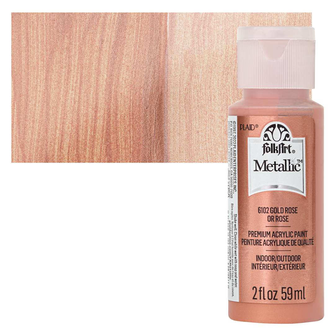 Open in modal - FolkArt Metallic Acrylic Paint - Rose Gold, 59 ml - bottle and swatch