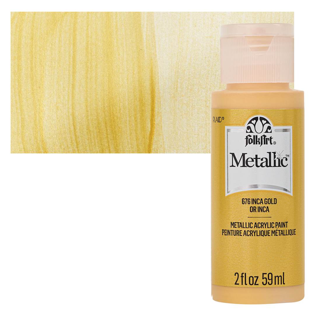 Open in modal - FolkArt Metallic Acrylic Paint - Inca Gold, 59 ml bottle and swatch