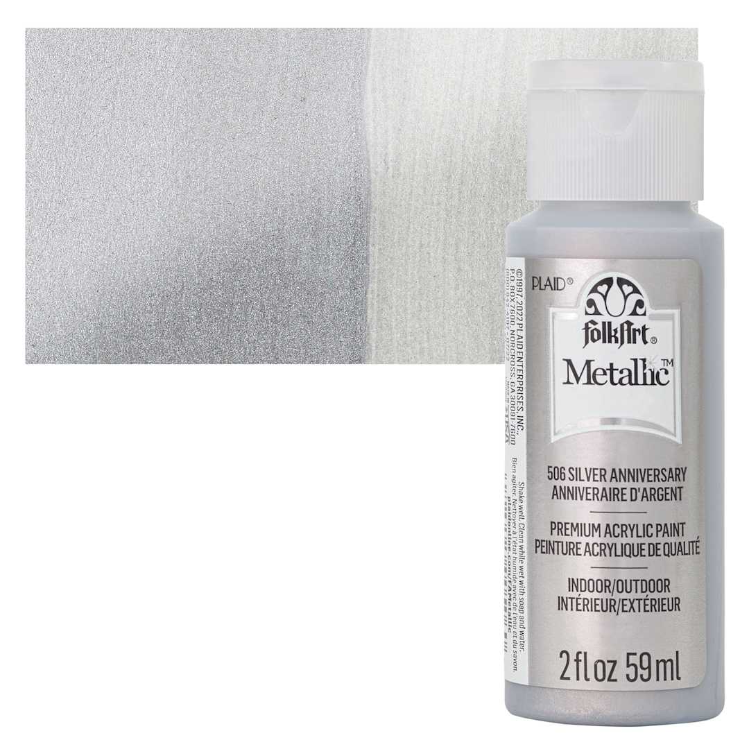 Open in modal - FolkArt Metallic Acrylic Paint - Silver Anniversary - bottle and swatch
