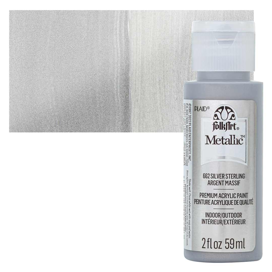 Open in modal - FolkArt Metallic Acrylic Paint - Sterling Silver, 59 ml bottle and swatch