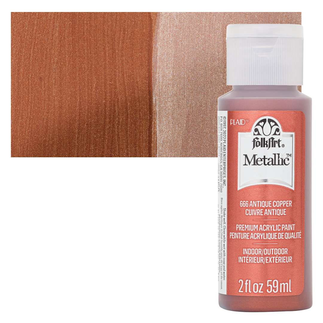 Open in modal - FolkArt Metallic Acrylic Paint - Antique Copper, 59 ml bottle and swatch