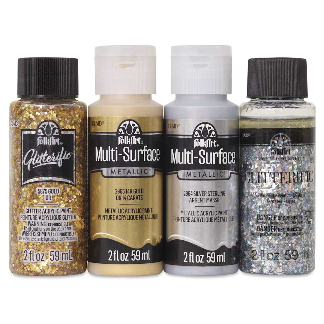 Open in modal - FolkArt Multi-Surface Acrylic Paints - Set of 4, Metallic and Glitterific Colors, 59 ml Bottles
