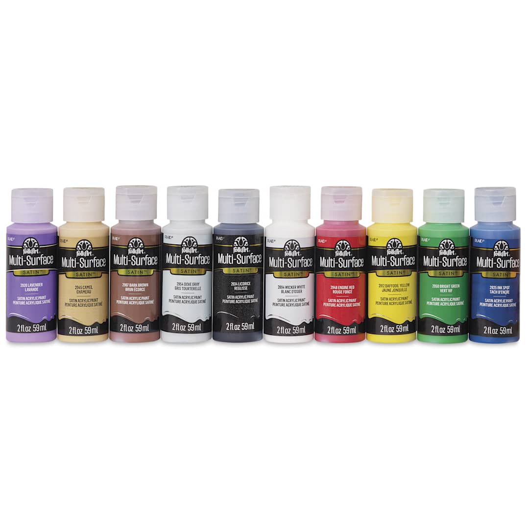 Open in modal - FolkArt Multi-Surface Acrylic Paints - Set of 10, Basic Colors, 59 ml Bottles