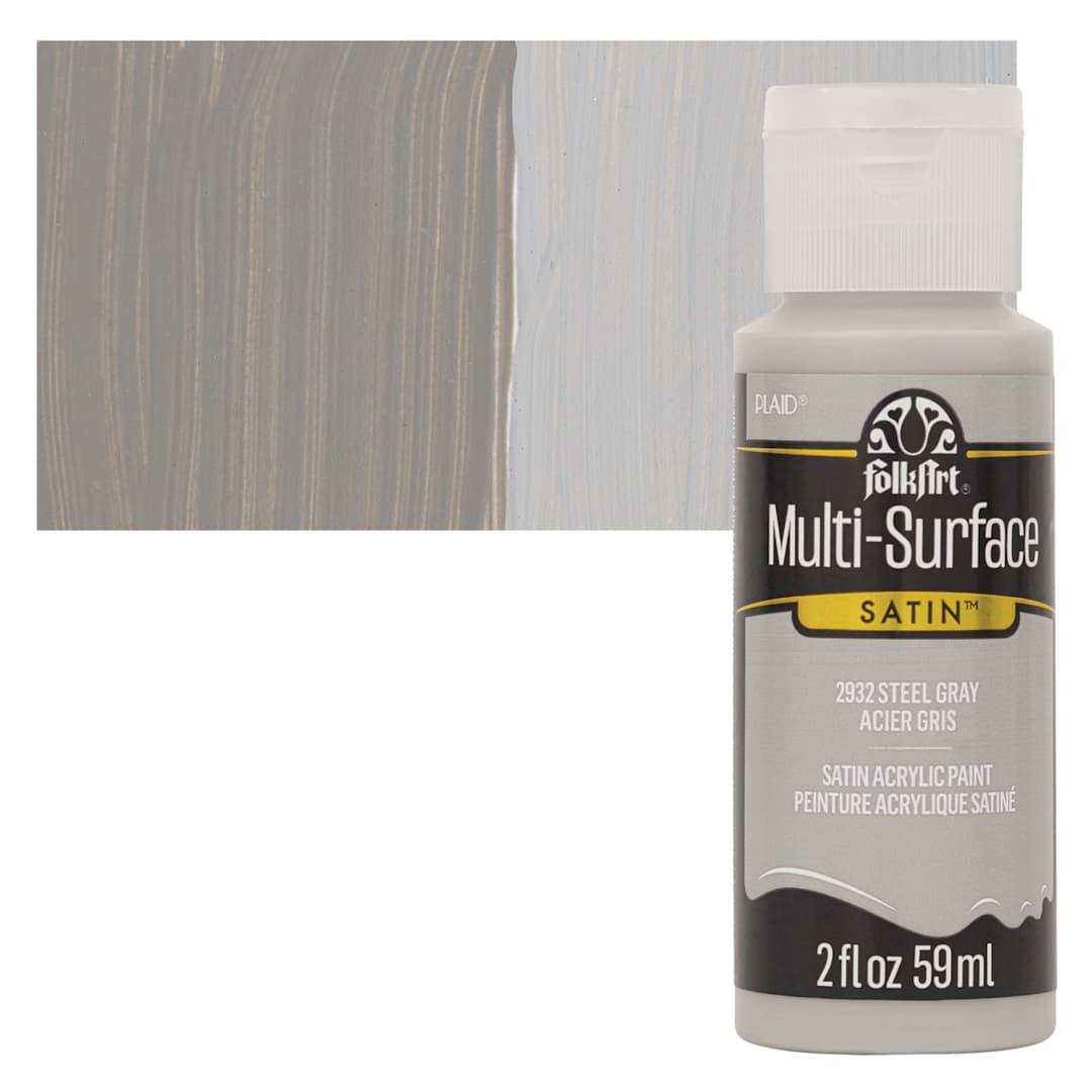 Open in modal - FolkArt Multi-Surface Acrylic Paint -Steel Gray, 59 ml bottle and swatch