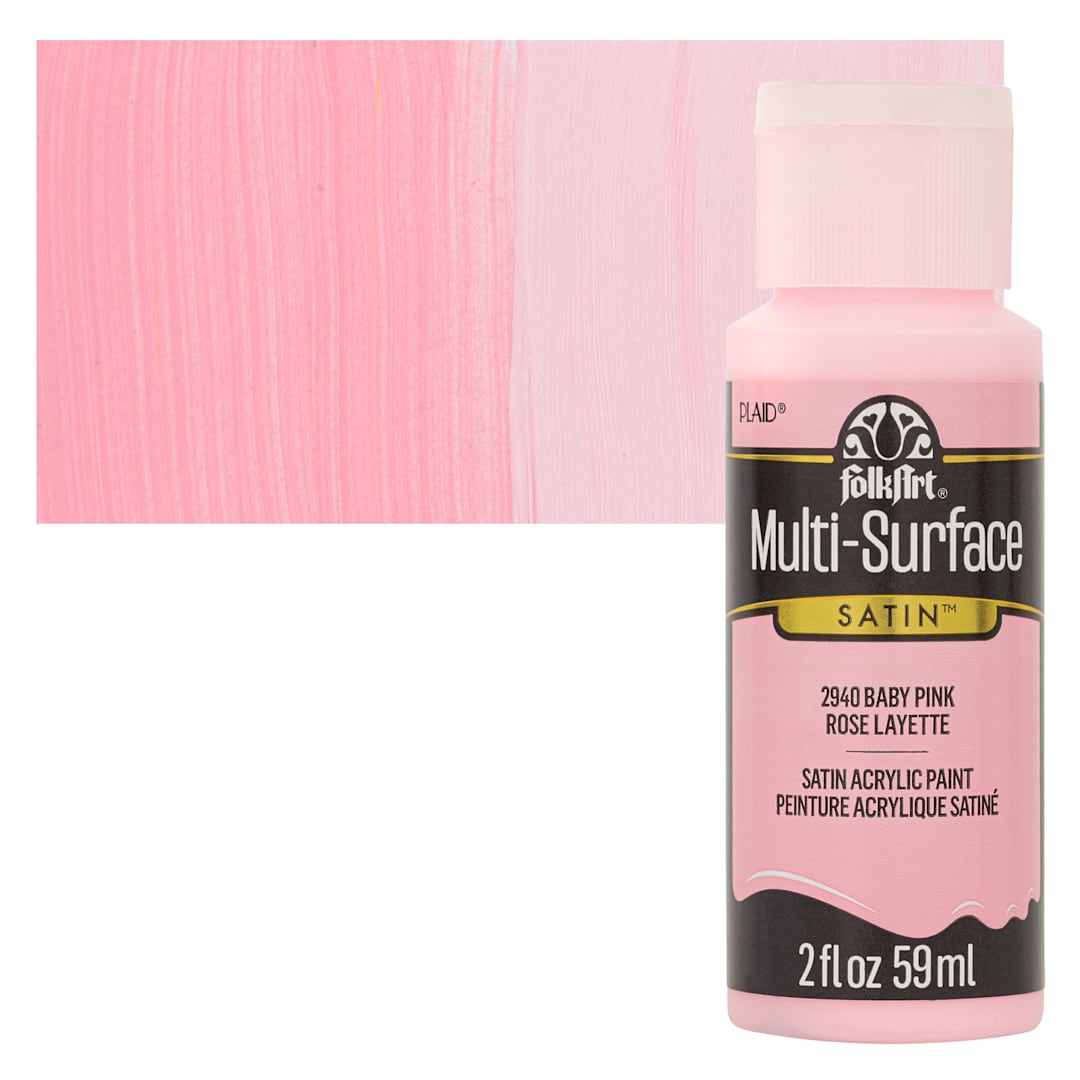 Open in modal - FolkArt Multi-Surface Acrylic Paint - Baby Pink, 59 ml bottle and swatch