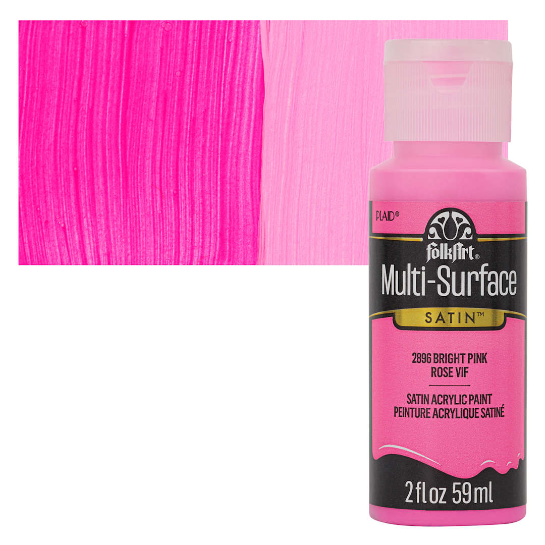 Open in modal - FolkArt Multi-Surface Acrylic Paint - Bright Pink, 59 ml bottle and swatch