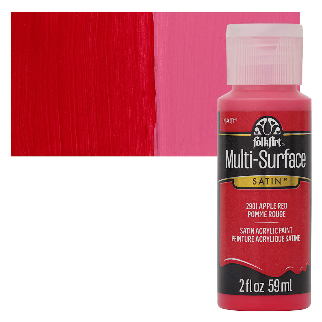 Open in modal - FolkArt Multi-Surface Acrylic Paint - Apple Red, 59 ml bottle and swatch