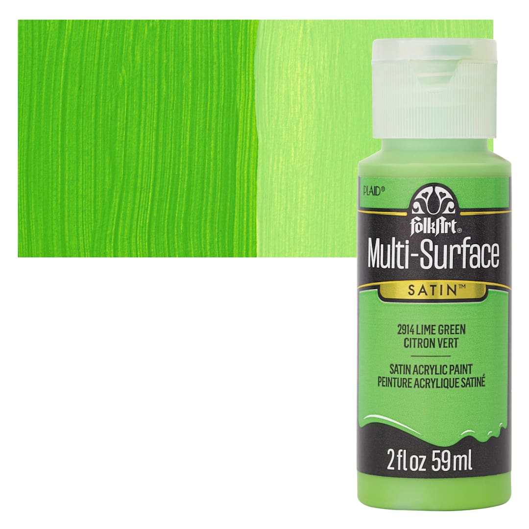 Open in modal - FolkArt Multi-Surface Acrylic Paint - Lime Green, 59 ml bottle and swatch