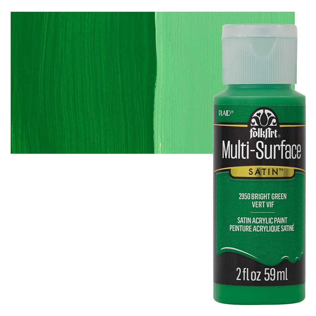 Open in modal - FolkArt Multi-Surface Acrylic Paint - Bright Green, 59 ml bottle and swatch