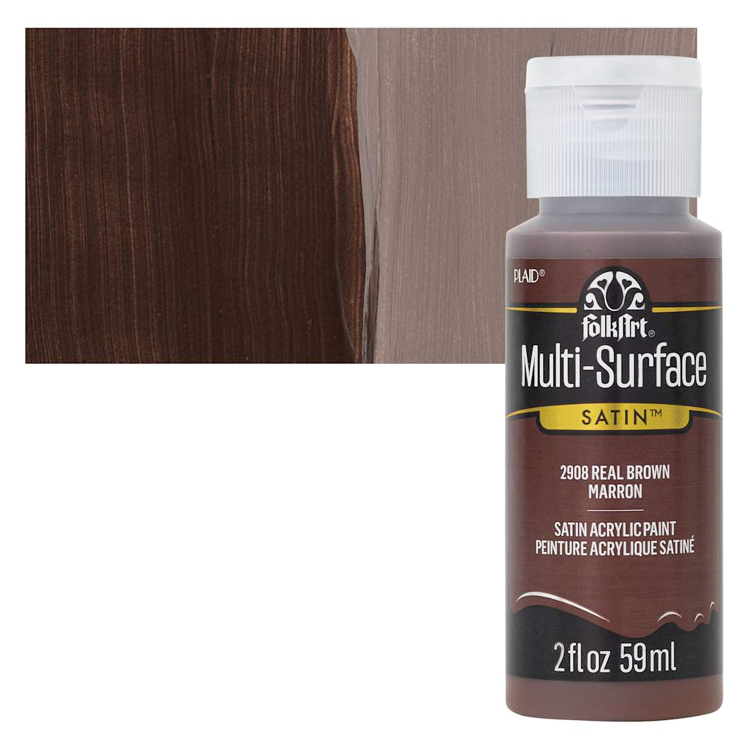 Open in modal - FolkArt Multi-Surface Acrylic Paint - Real Brown, 59 ml bottle and swatch