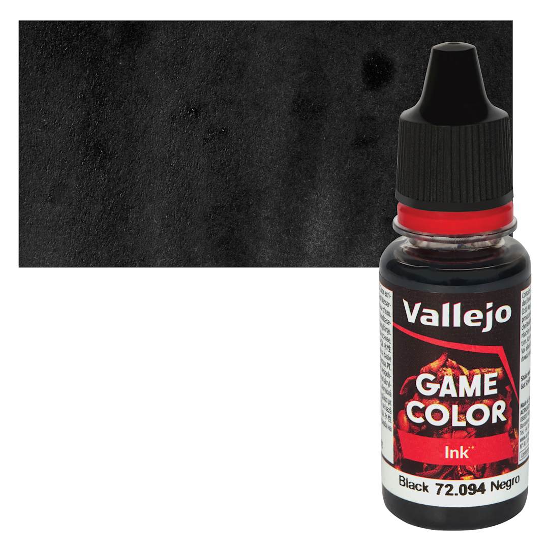 Open in modal - Vallejo Game Color Acrylic Ink - Black 18 ml Bottle and Swatch