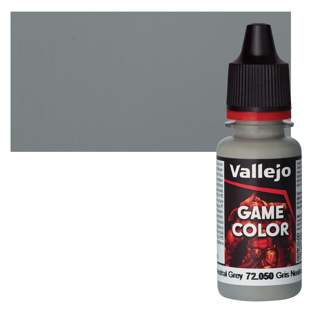 Open in modal - Vallejo Game Color Acrylic Paint - Neutral Grey - Bottle and Swatch