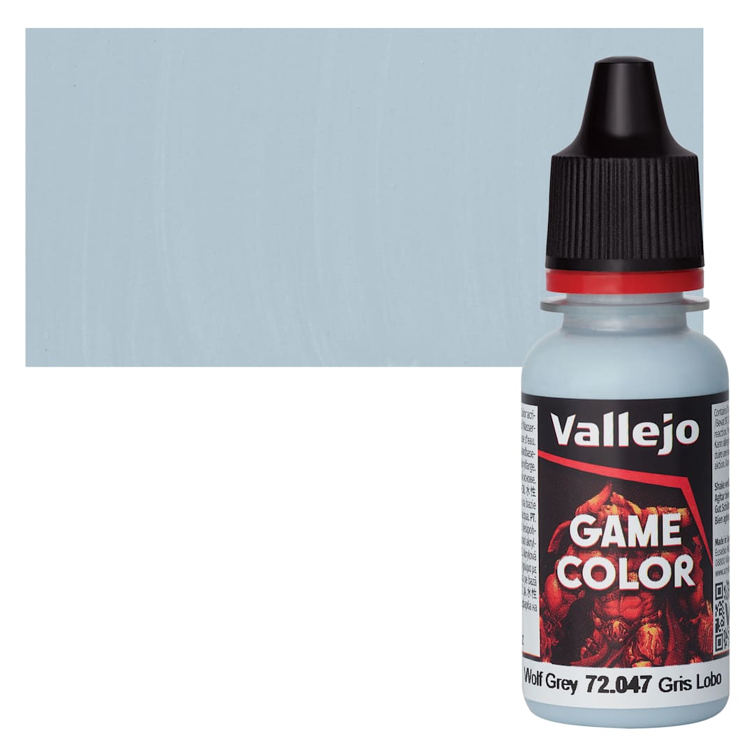 Open in modal - Vallejo Game Color Acrylic Paint - Wolf Grey - Bottle and Swatch