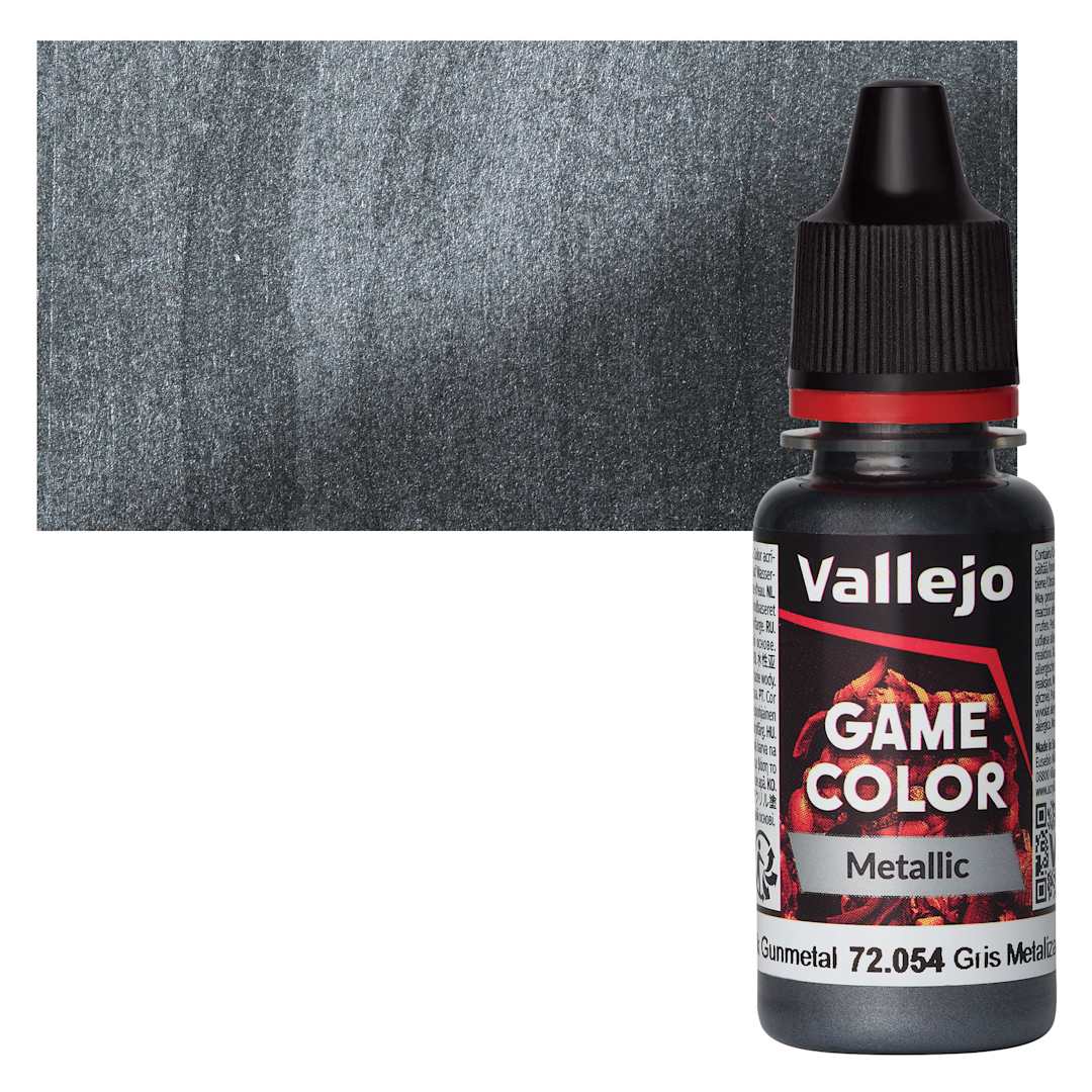 Open in modal - Vallejo Game Color Acrylic Paint - Dark Gunmetal - Bottle and Swatch