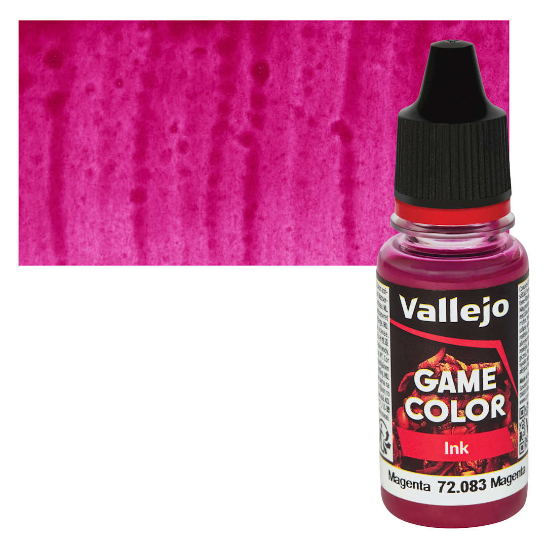Open in modal - Vallejo Game Color Acrylic Ink - Magenta - Bottle and Swatch