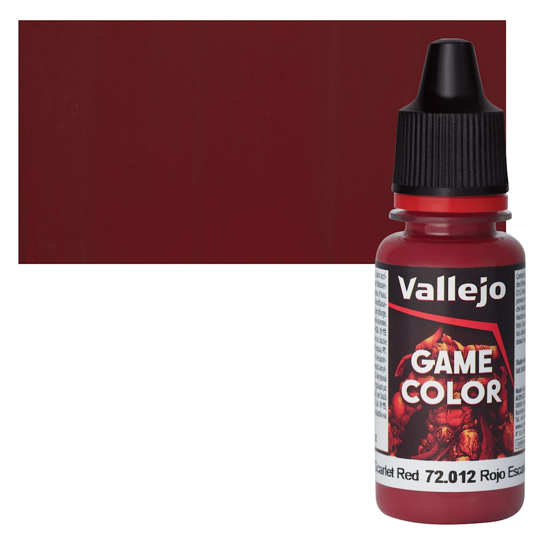 Open in modal - Vallejo Game Color Acrylic Paint - Scarlet Red - Bottle and Swatch